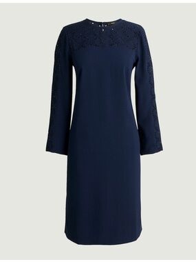 J. Crew Laser Cut Navy Blue Eyelet Crepe Shift 365 Crepe Dress Nwt 8
